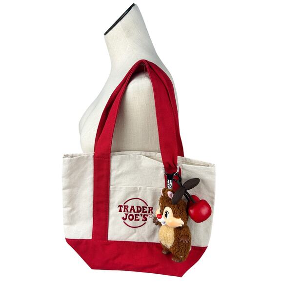 Trader Joes Handbags - Trader Joes Red Trim Logo Embroidered Tote Bag